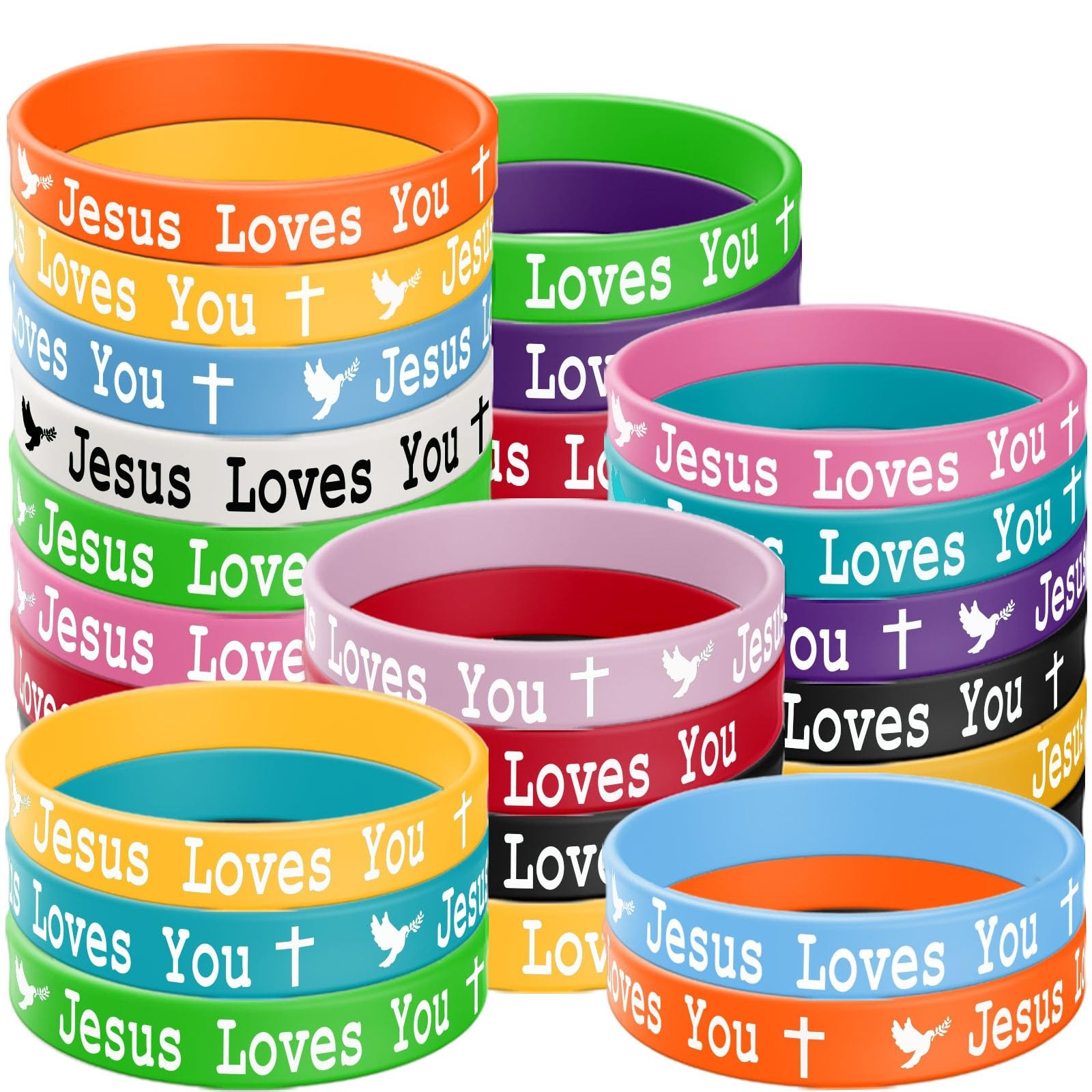 ZIQON 36 PCS Jesus Loves You Silicone Wristbands Colorful Medium,