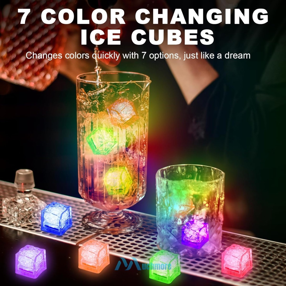 12~120pc Multi Color Flashing LED Light Up Ice Cubes Waterproof Liquid Activated