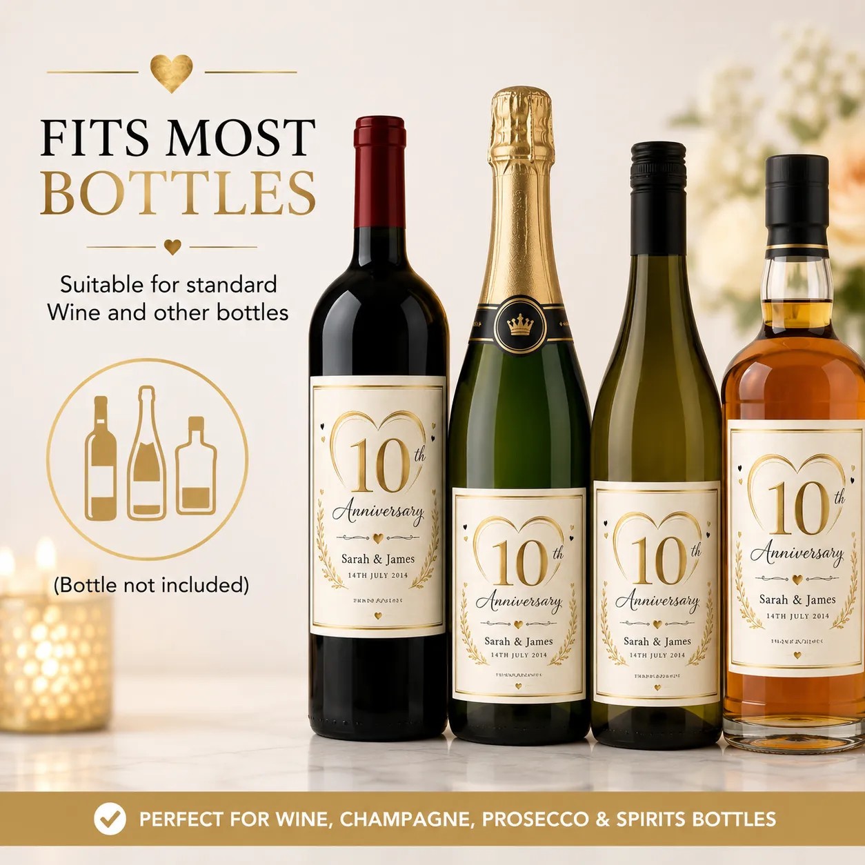 Personalised 10th Anniversary Bottle Label Sticker Custom Wedding Gift
