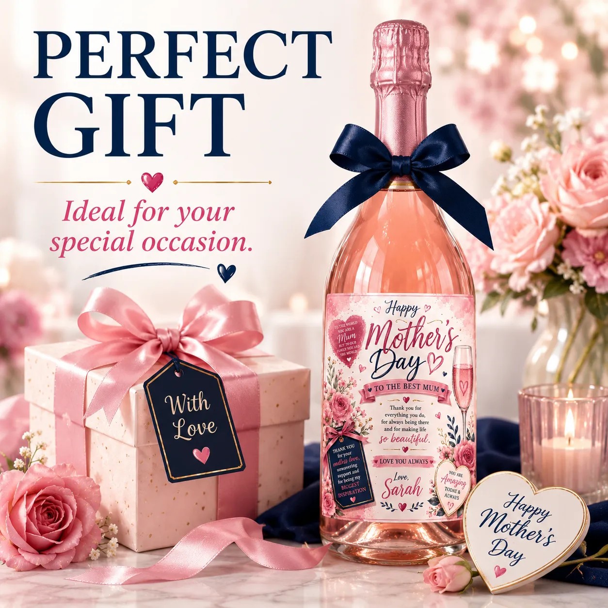 Personalised Mother’s Day Bottle Label Sticker Gift for Mum Wine Champagne