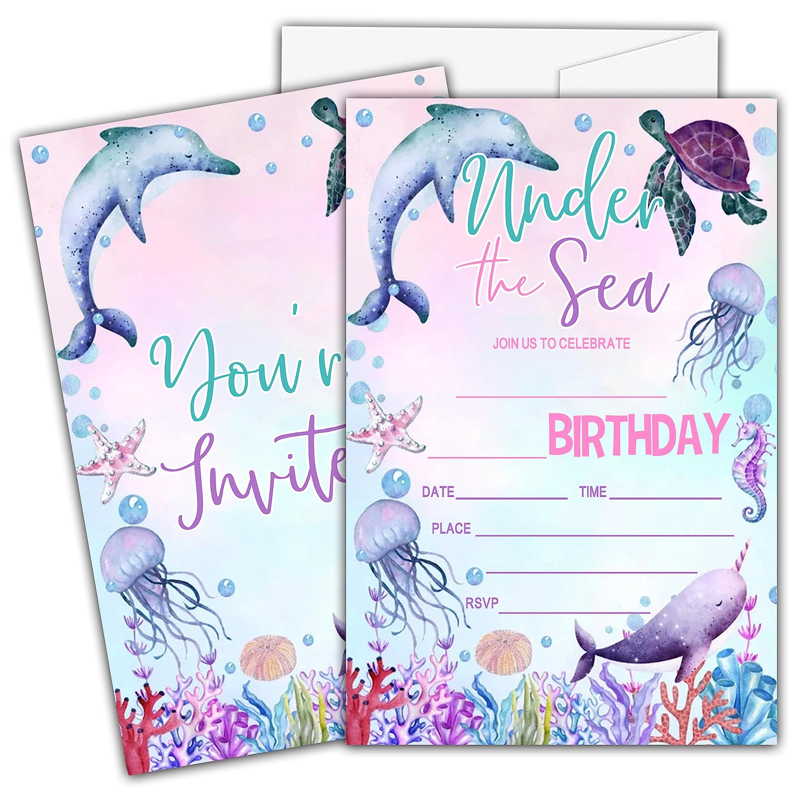 Ycyfckdr Under The Sea Birthday Invitations For Kids 4 X 6 Inches, multicolor