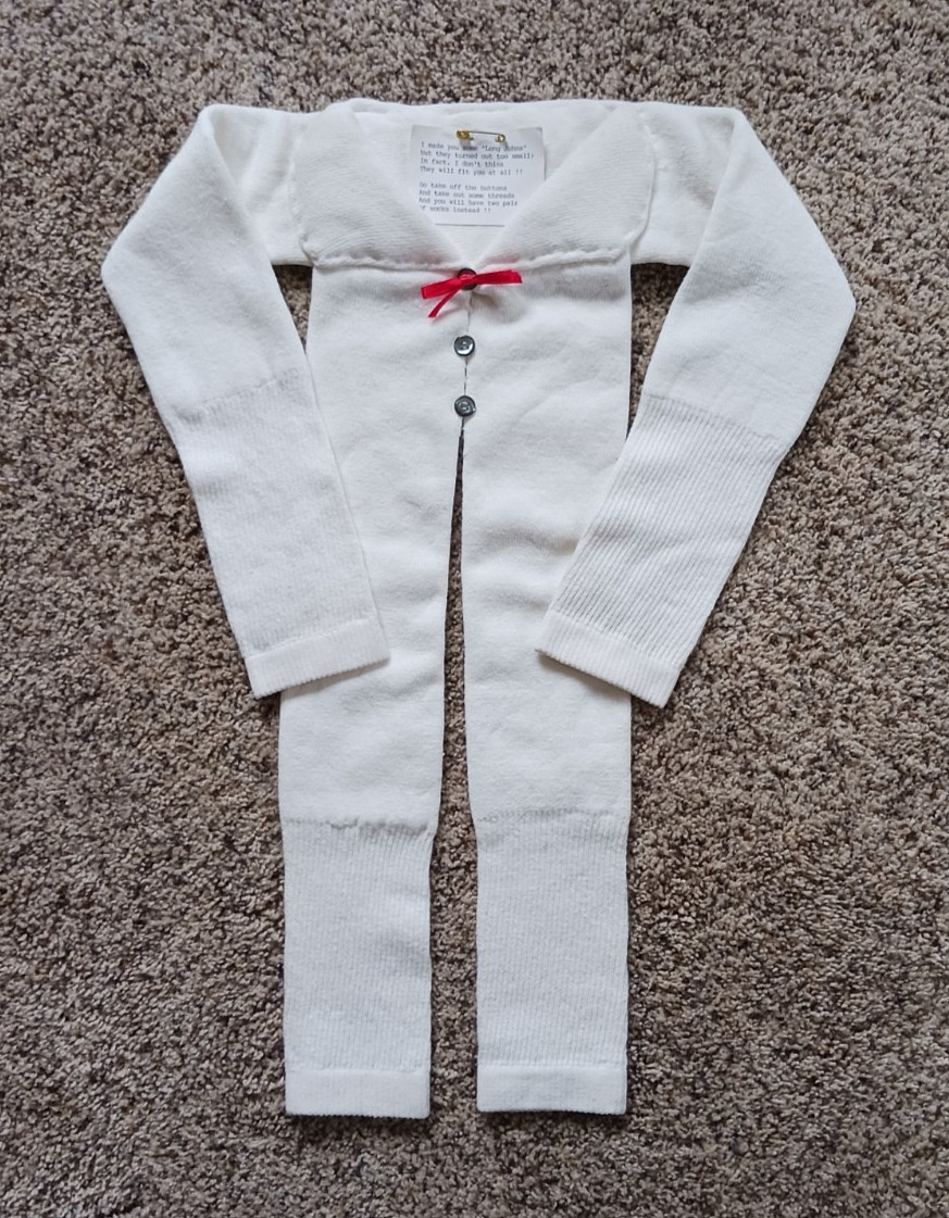Vintage ‘LONG JOHNS’ Homemade NOVELTY GAG GIFT made from Mens Socks with Poem