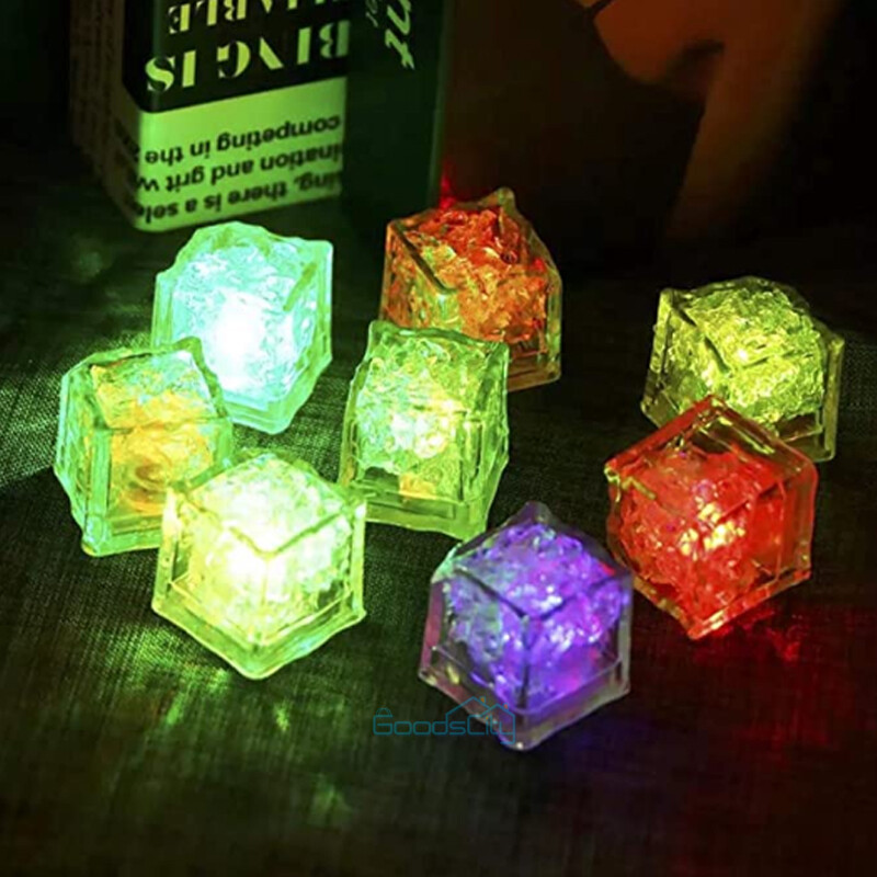 12-24 Multi Color LED Flashing Blinking Glowing Light up Ice Cube Liquid Sensor