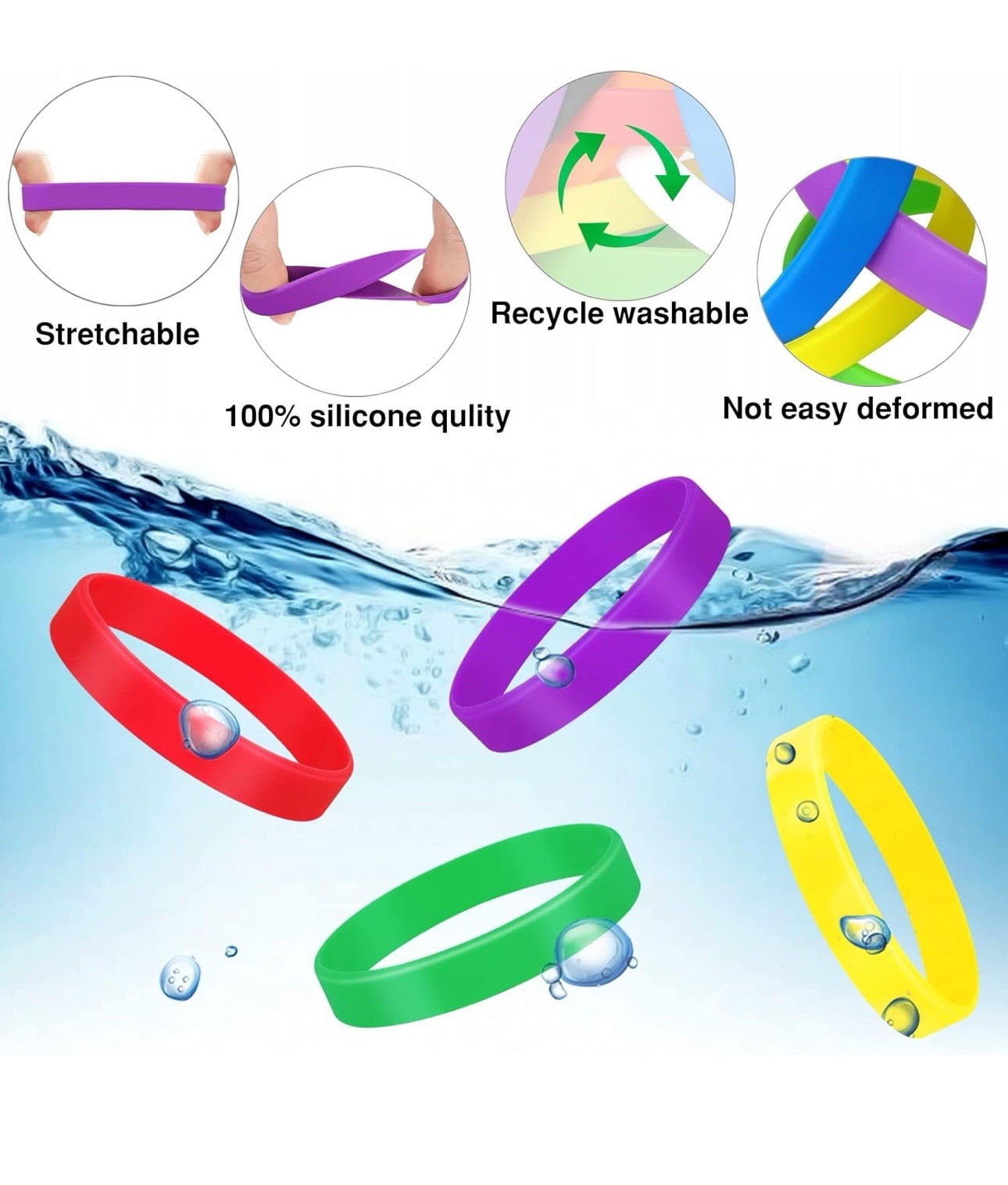 100PCS 7” Silicone Bracelets Wristbands for Kids,Blank Rubber Wristbands Elastic
