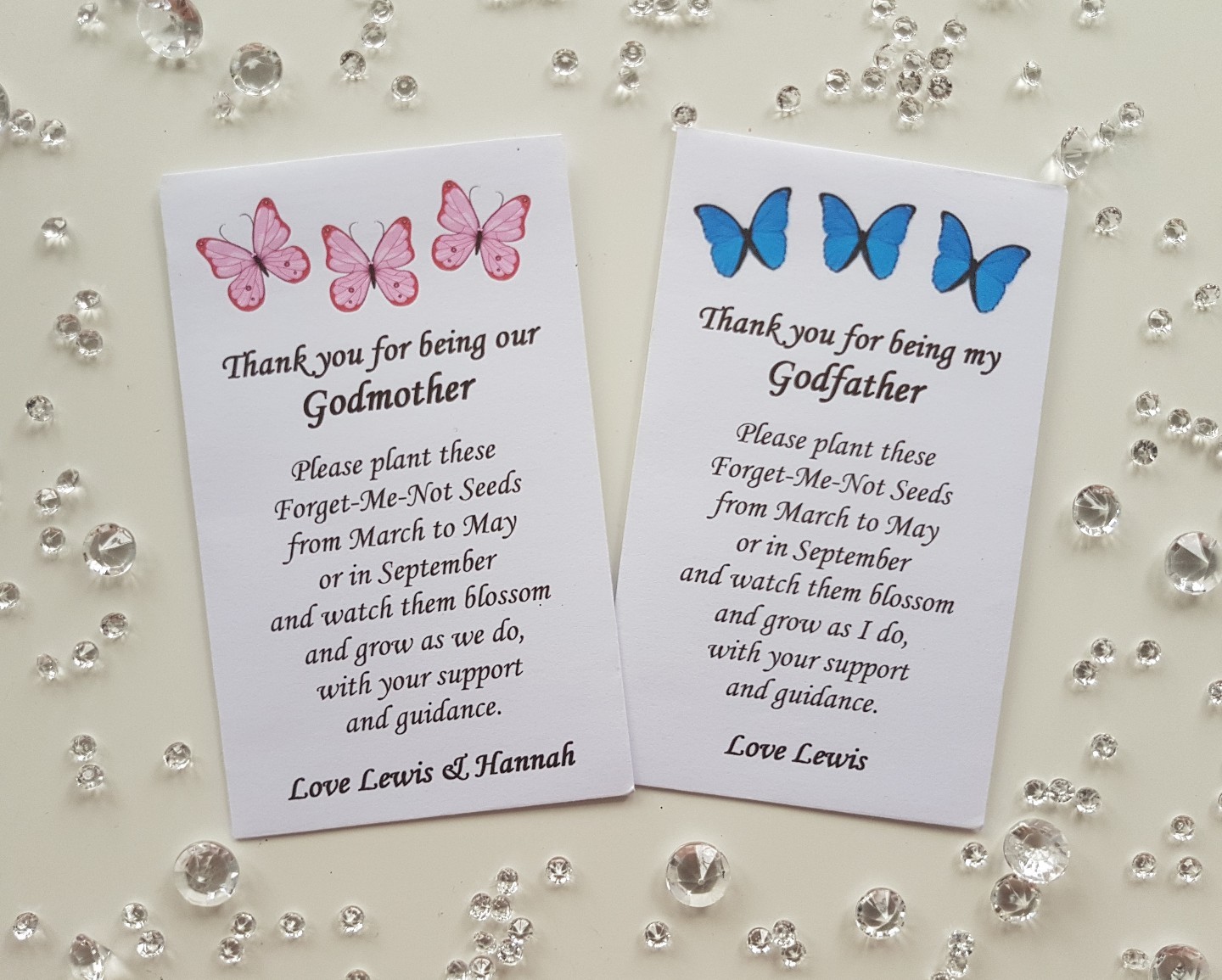 Personalised Forget Me Not Seed Pack Thank You Gift Present Godmother Godfather