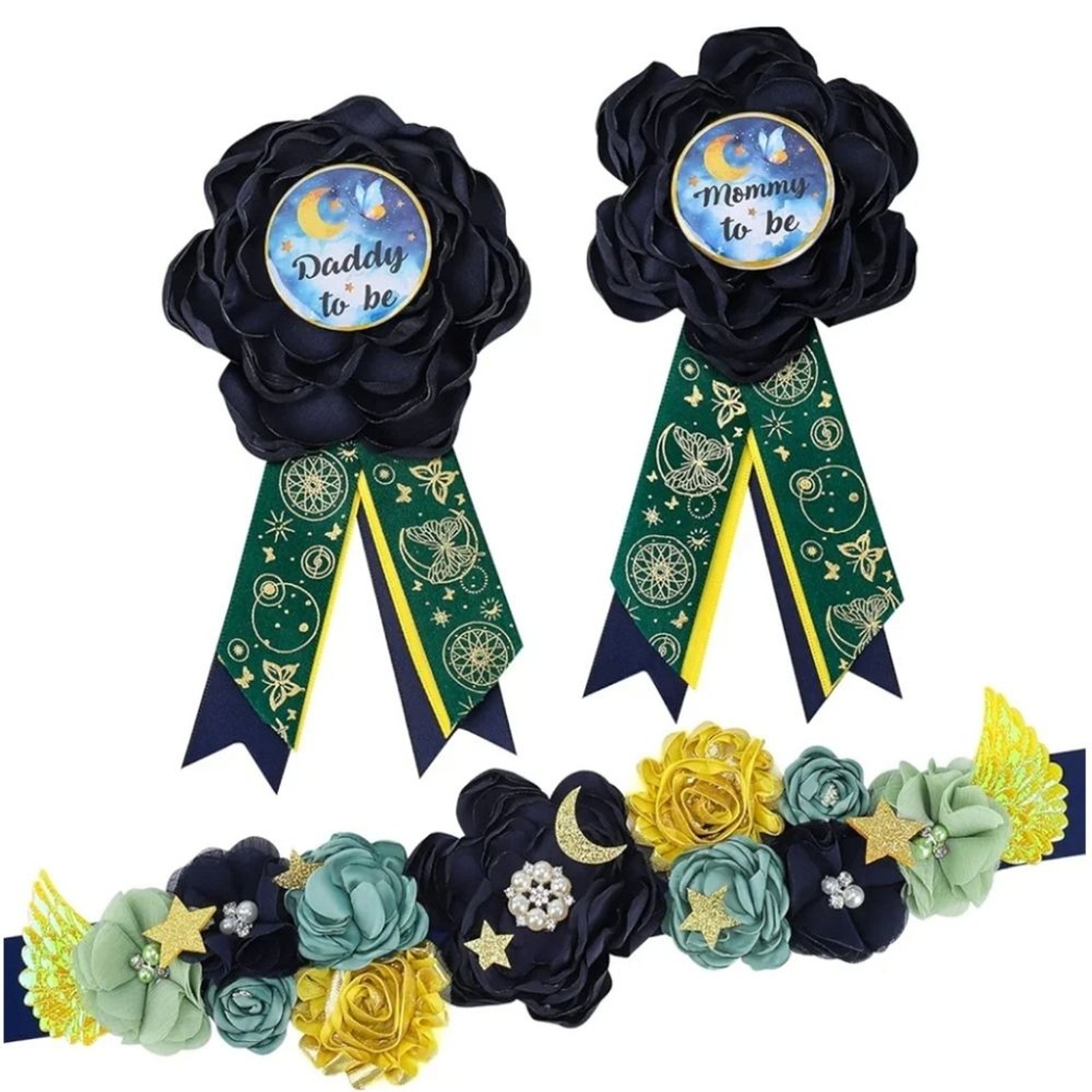 Moon Maternity Sash And Corsage Set Mommy And Daddy To Be Pins Baby Shower New