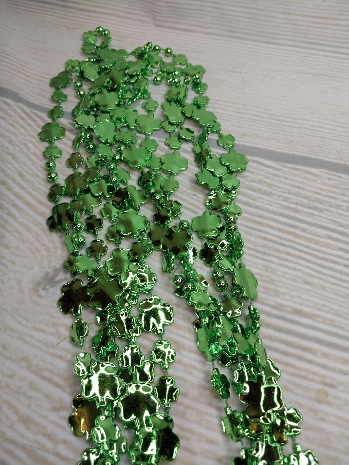 ~New! 6 Metallic Shamrock Beads Necklace Irish Bike Rally Mardi Gras Bead Party