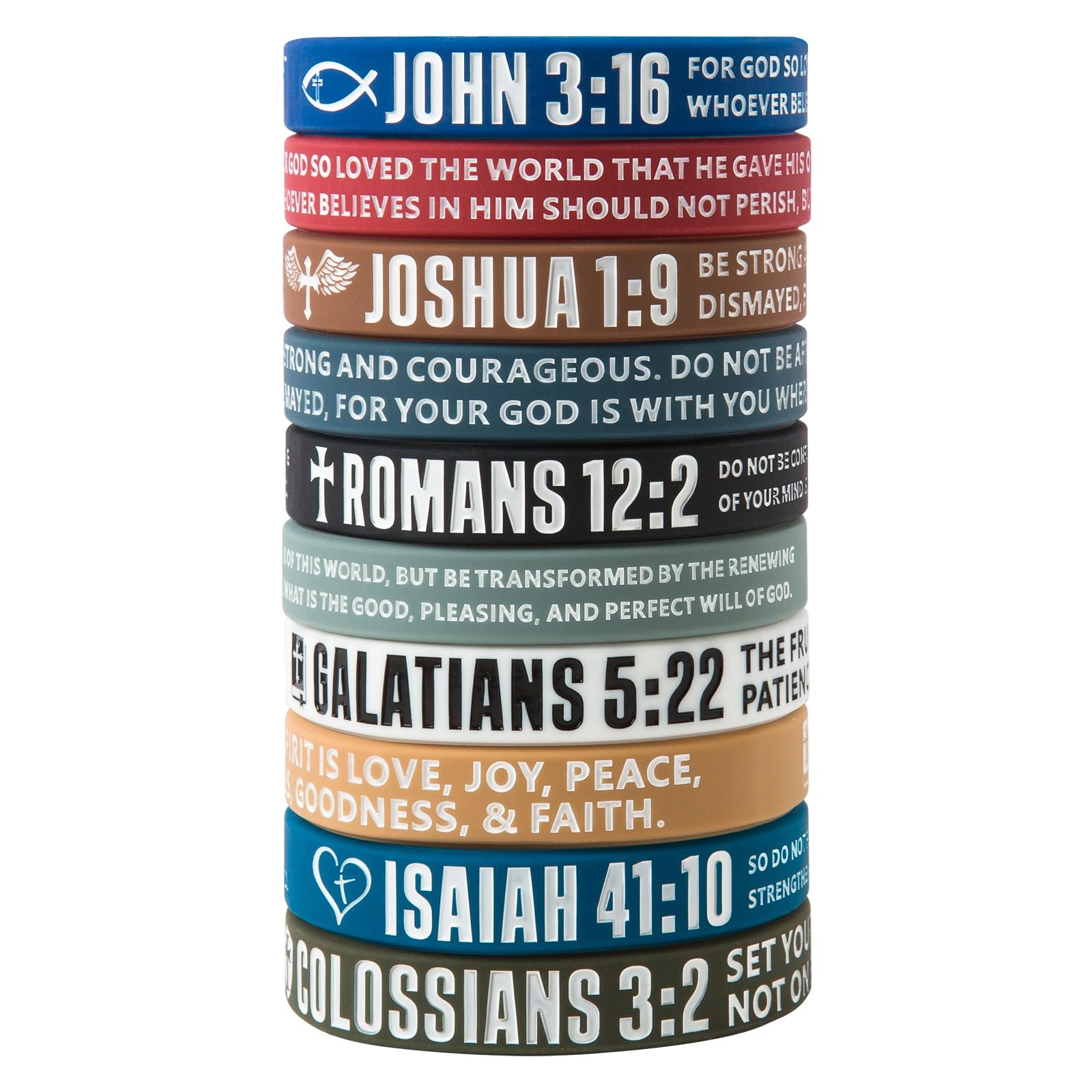 KUCLIN 12 Pieces Bible Verse Bracelets Christian 8 inches, Dark Color