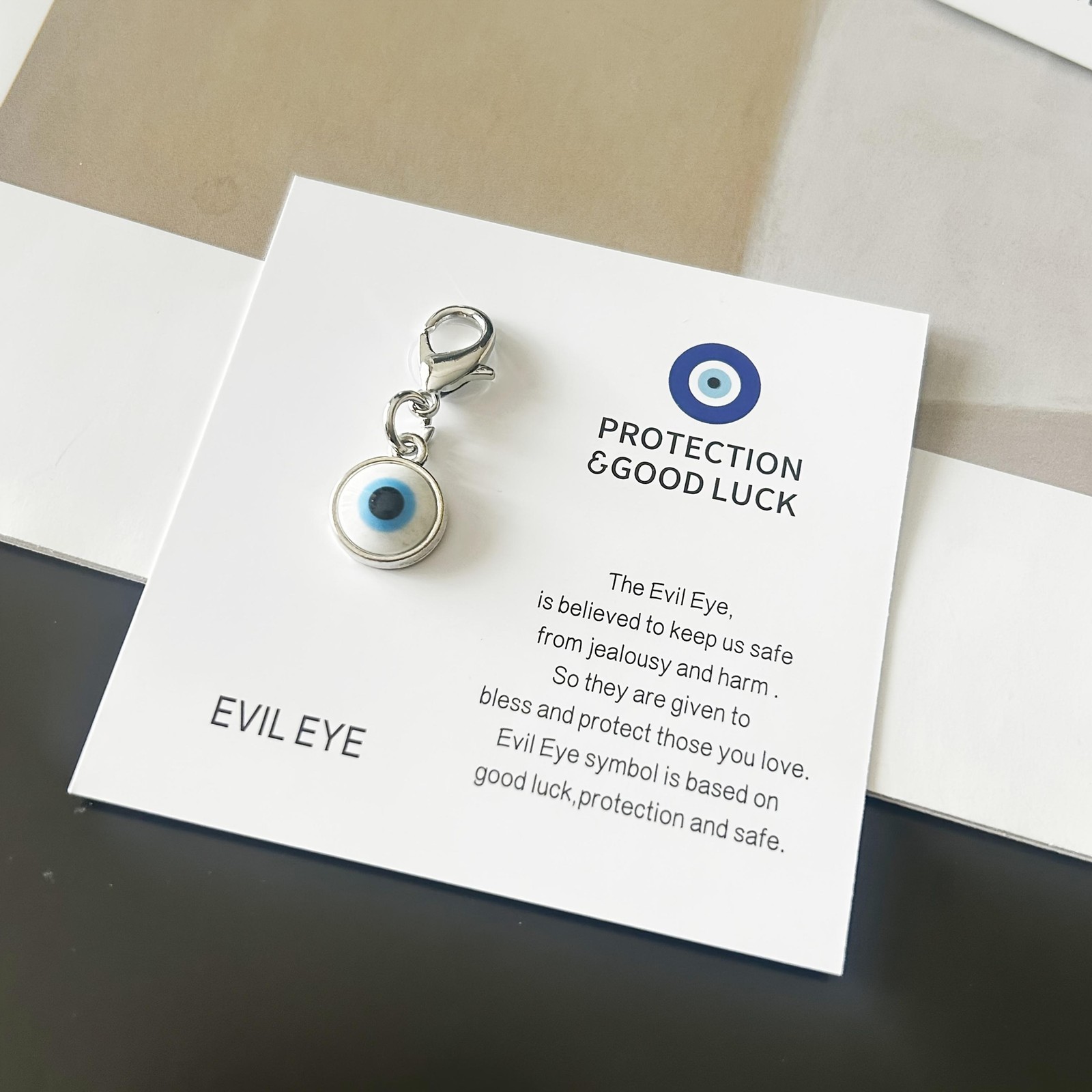 Handmade Evil Eye Keychain Couples Lucky Gift with Inspirational Card fr Him Her