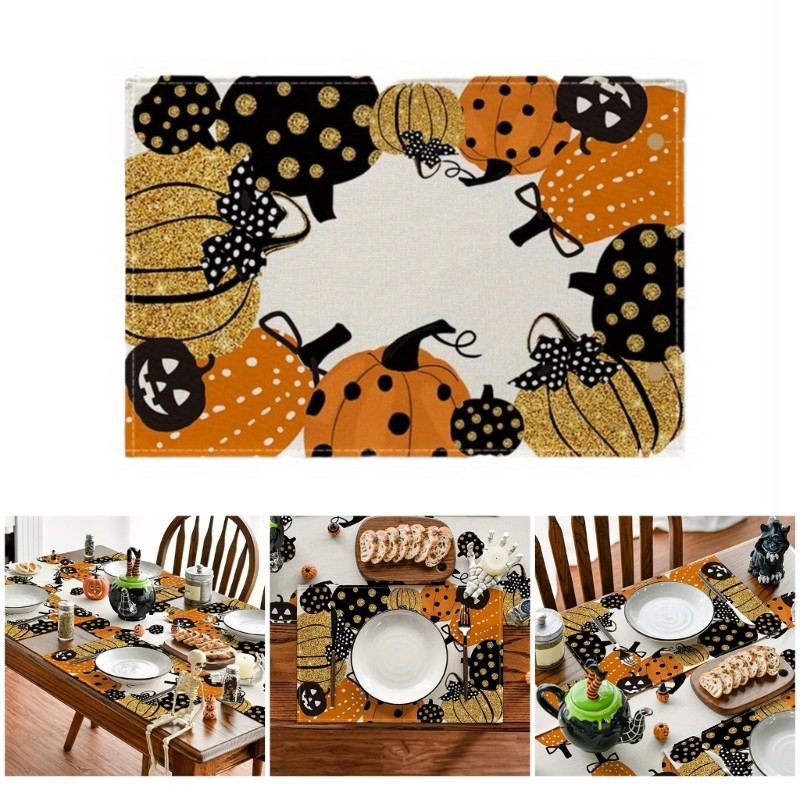 Halloween Pumpkin Table Runner Portable Placemat for a Eerie Dining Experience