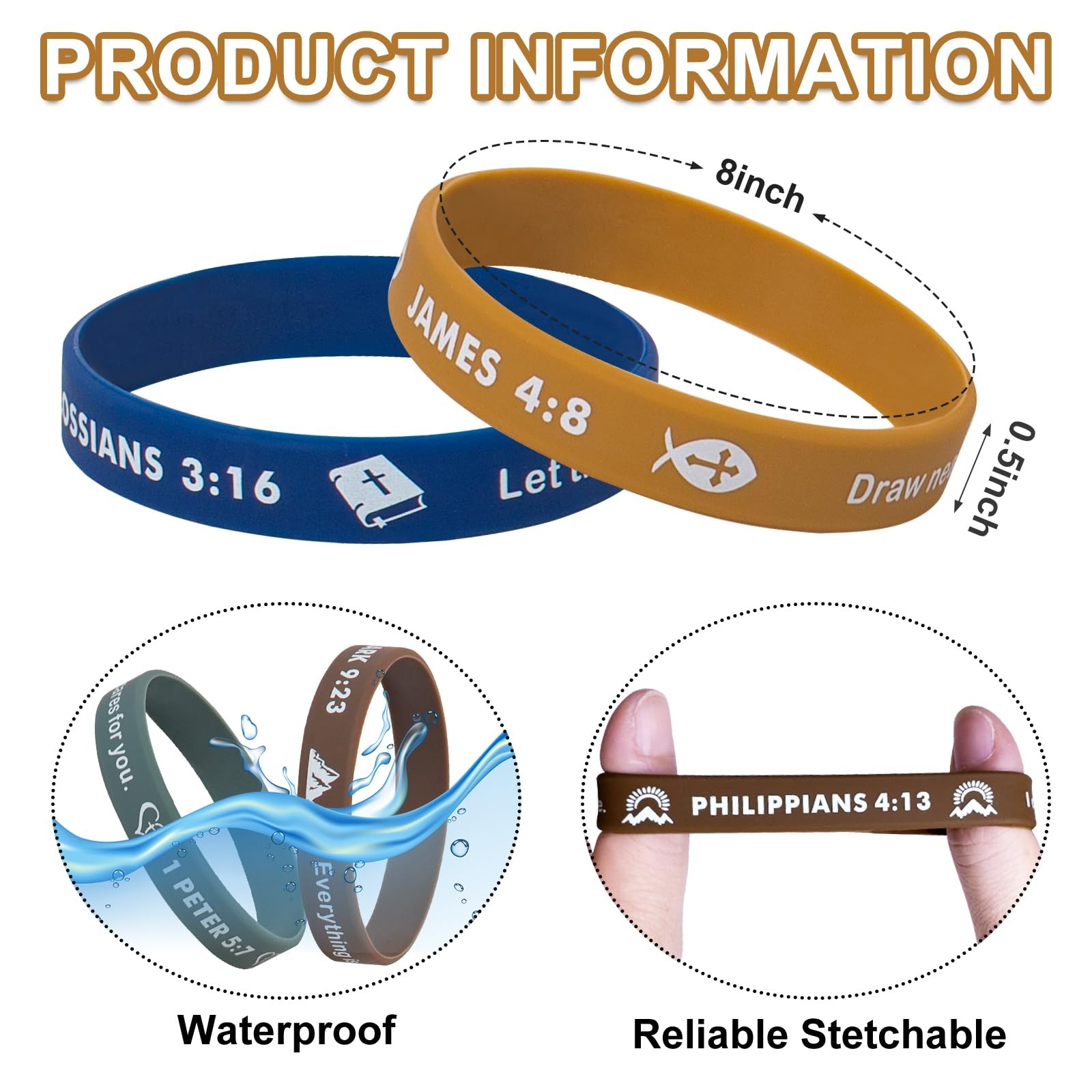 100 Pieces Religious Silicone Wristbands Bulk Bible Rubber Bracelets Colorful…