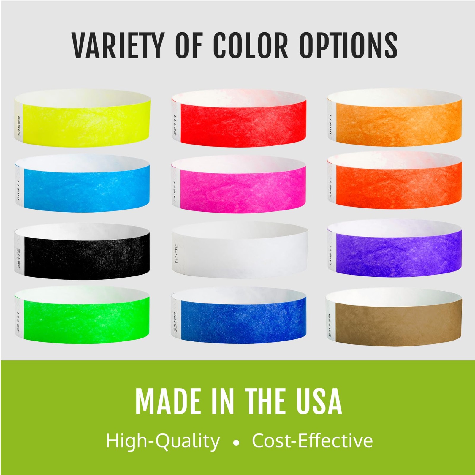 1,600 WristCo Tyvek Wristbands for Events 1600 ct., 8 Color Variety Pack