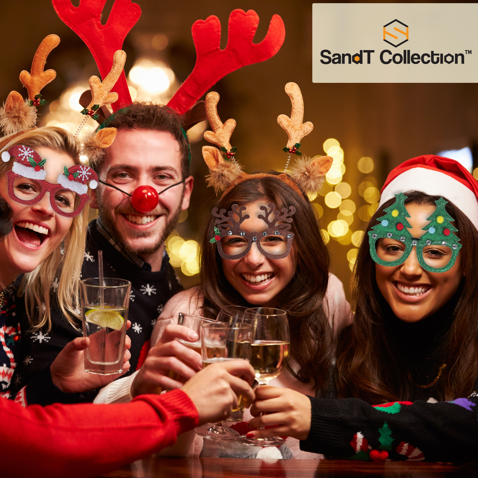 SandT Collection Christmas Eyeglasses-Set of Glasses without Lenses for Holidays