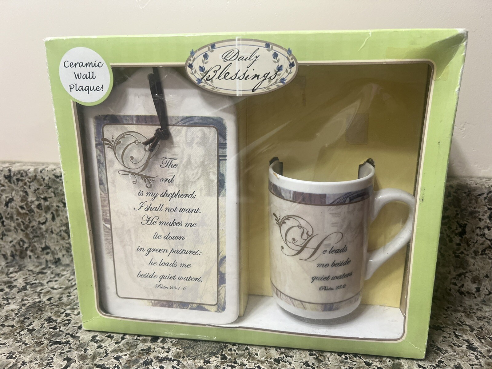 Daily Blessing Gift Set With Coffee Cup & Ceramic Wall Plaque Psalm 23:1-6