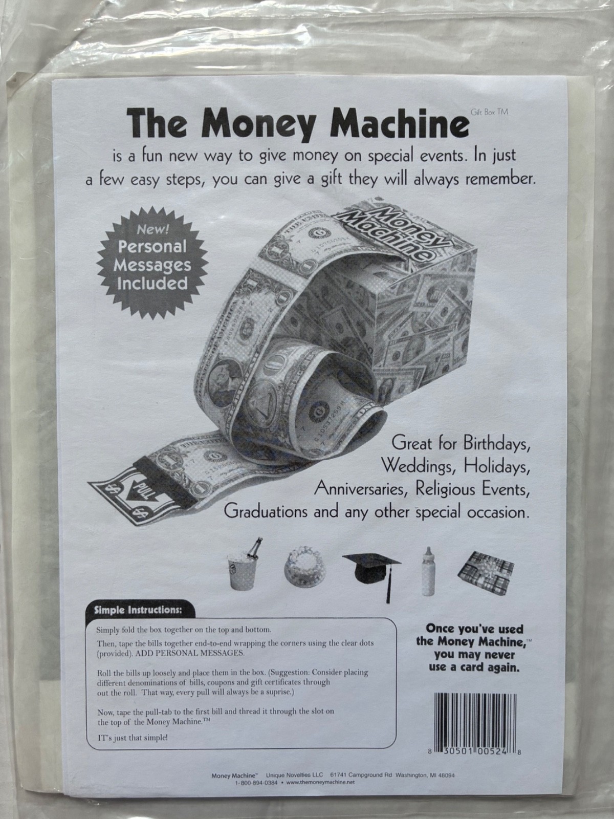 The Money Machine Dollar Bill Gift Pull Box Unique Novelties