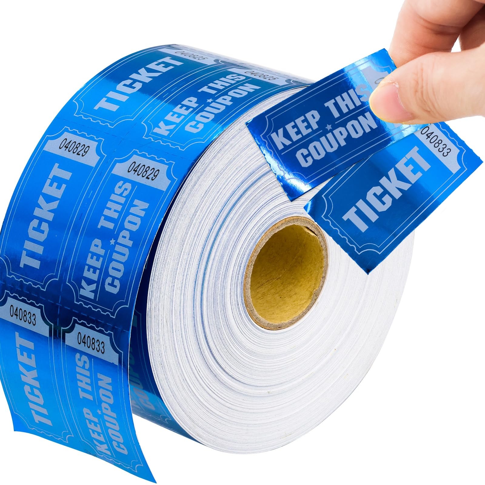 1000 Raffle Tickets Double Roll Metallic Blue Foil Ticket for Events Carnivals E