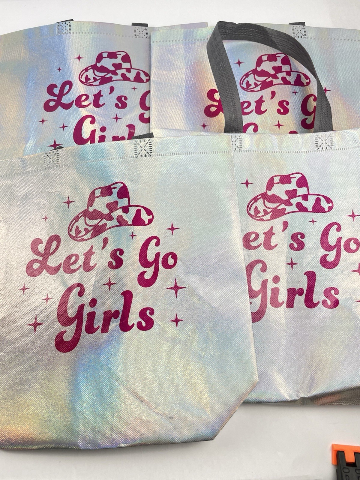 Set of 4 “Let’s Go Girls” Holographic Bachelorette Party Totes – Shania Twain