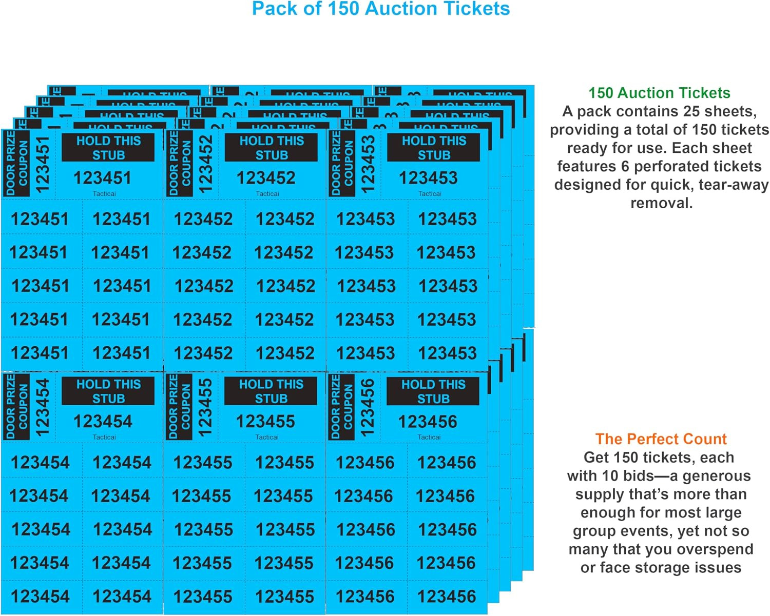 150 Auction Tickets with 10 Bids, Raffle Sheets | Premium Cardstock, 10-Bid L…