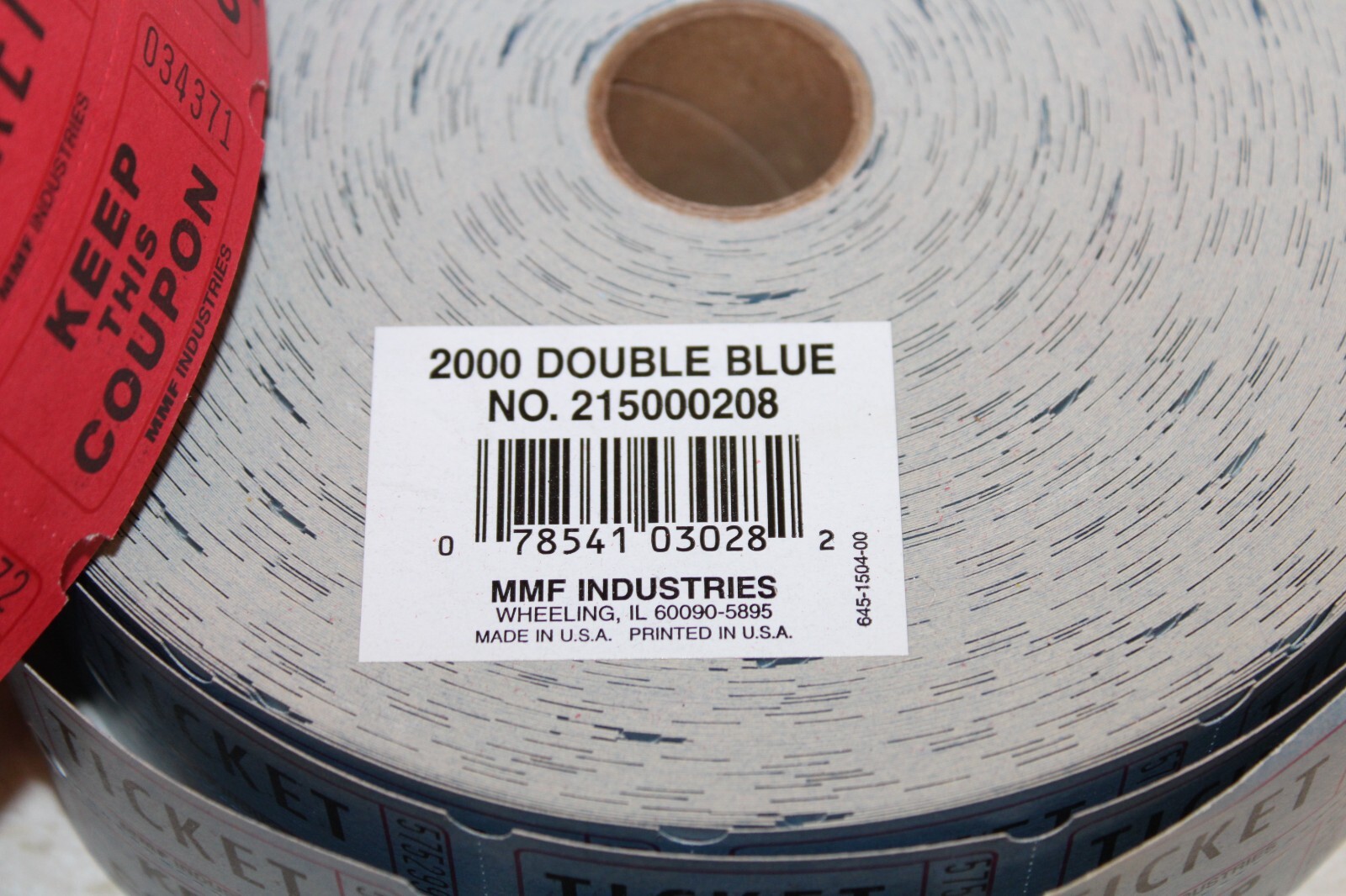 2 Large Rolls of MMF Industries® Double Stub Raffle Tickets: Blue, Red