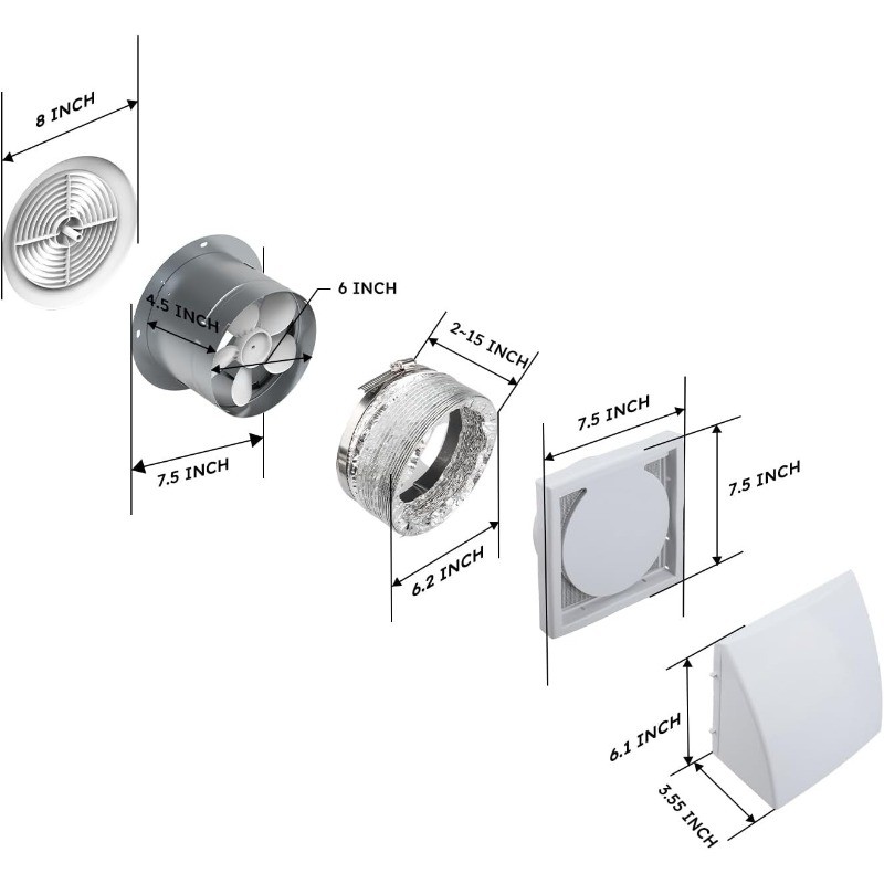 512M Through-the-Wall Exhaust Fan, White Grille, 6-inch Diameter vent, 80