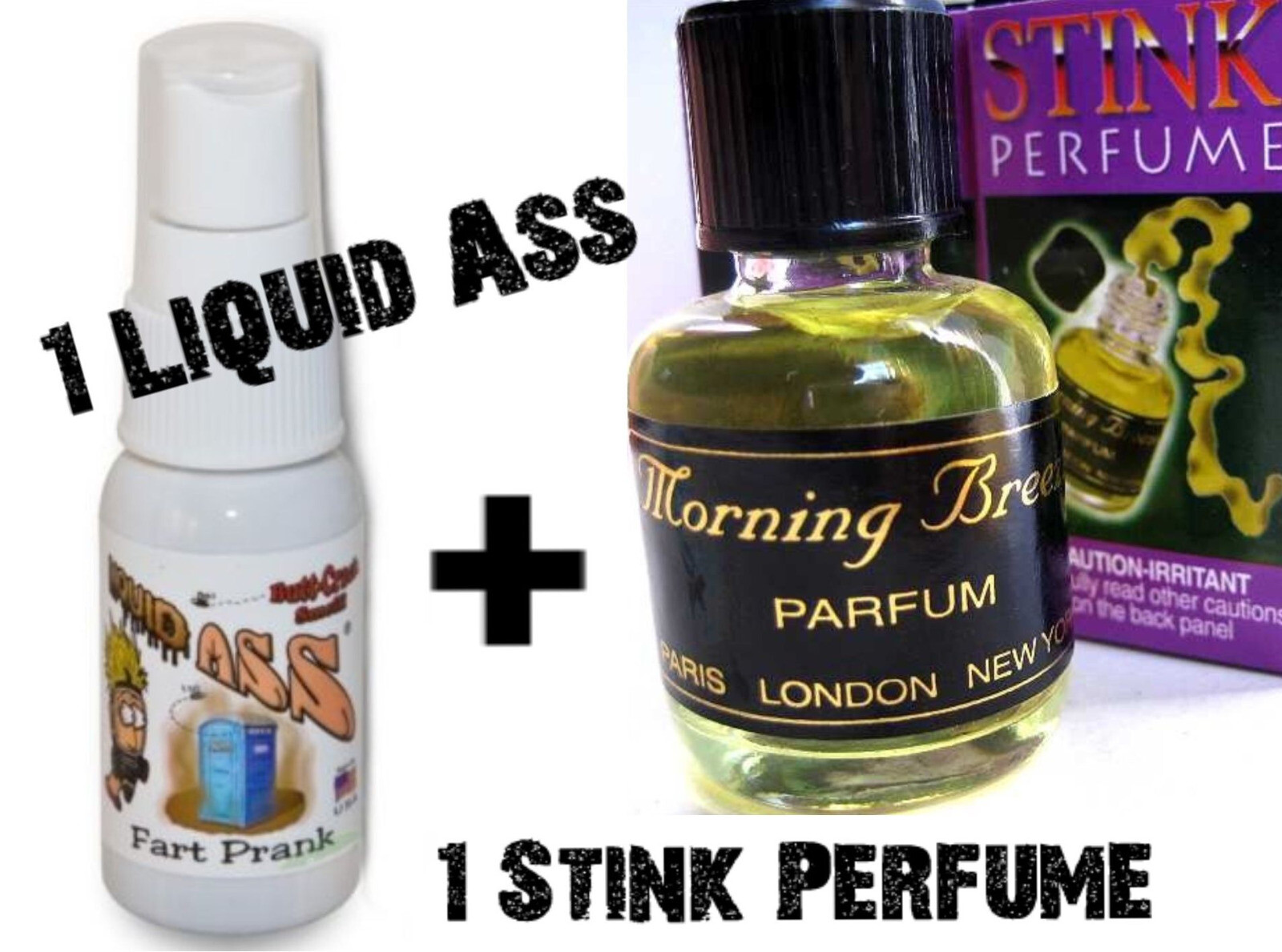 1 LIQUID ASS SPRAY TOP & 1 STINK PERFUME BOTTLE