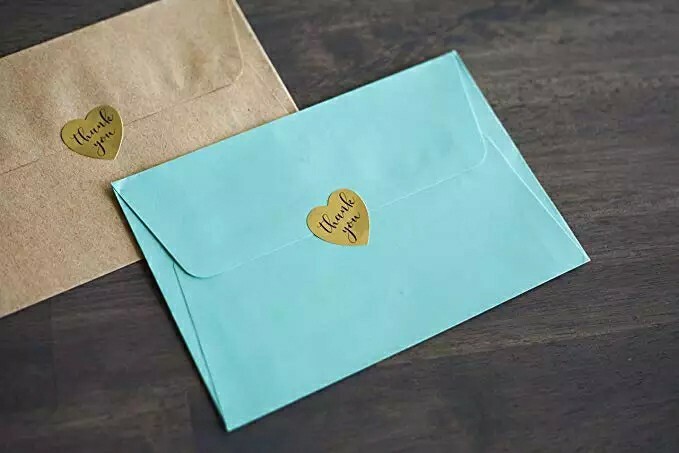 100 Pcs Set, heart shape gold thank you labels wedding Party Supplies