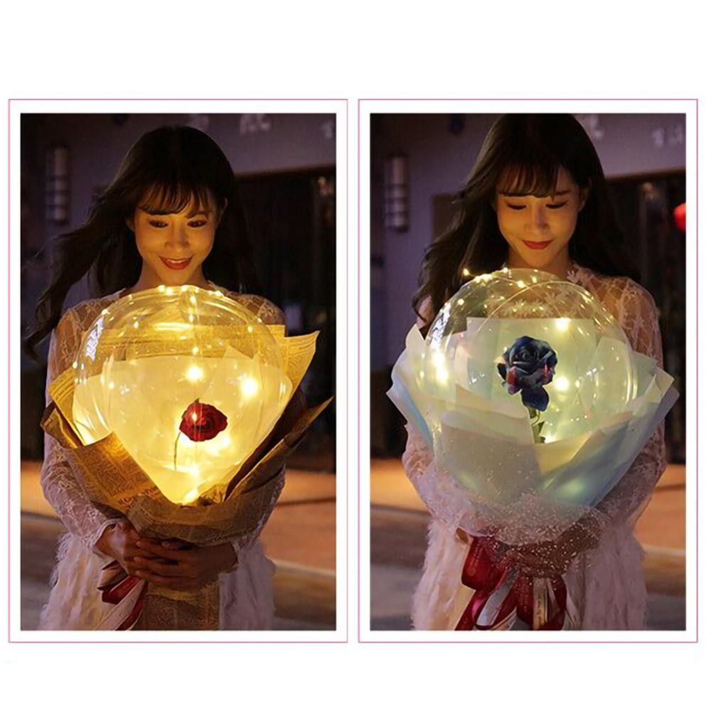 LED Luminous Rose Balloon Bouquet Transparent Bobo Ball Romantic Gift