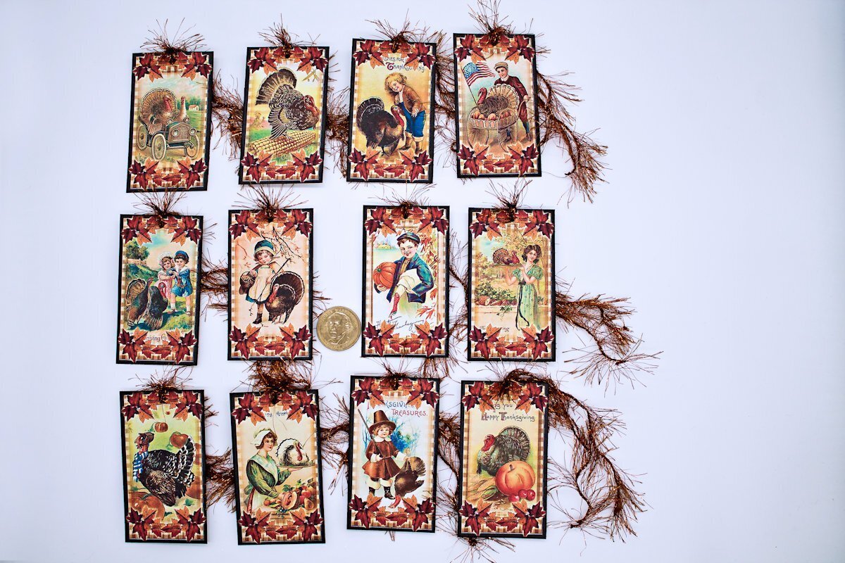 12~Vintage Style~Thanksgiving~Autumn~Fall~Linen Cardstock~Gift~Hang~Tags