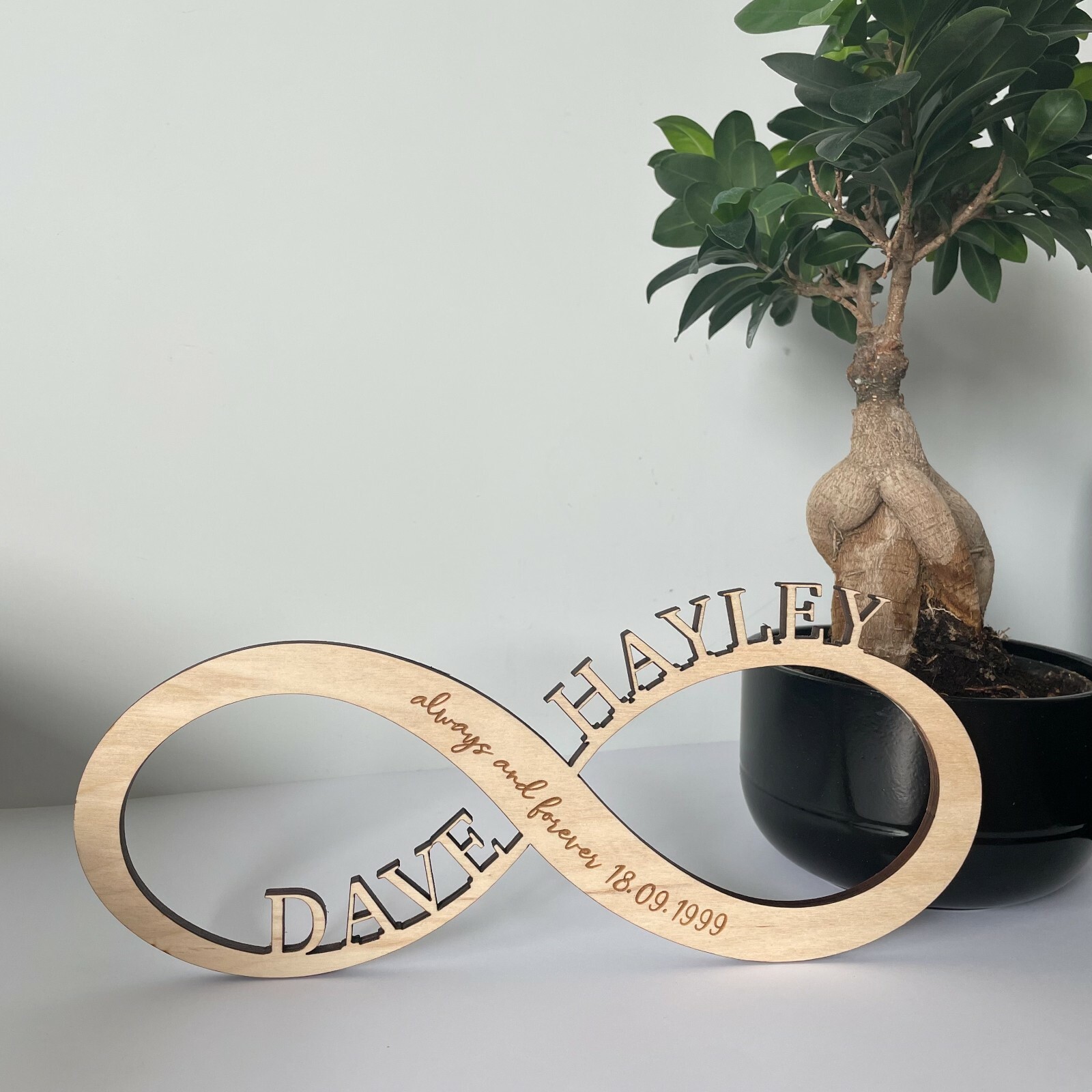 Infinity Sign Personalised Wedding, Anniversary, Home Decor Wood Plaque, Gift