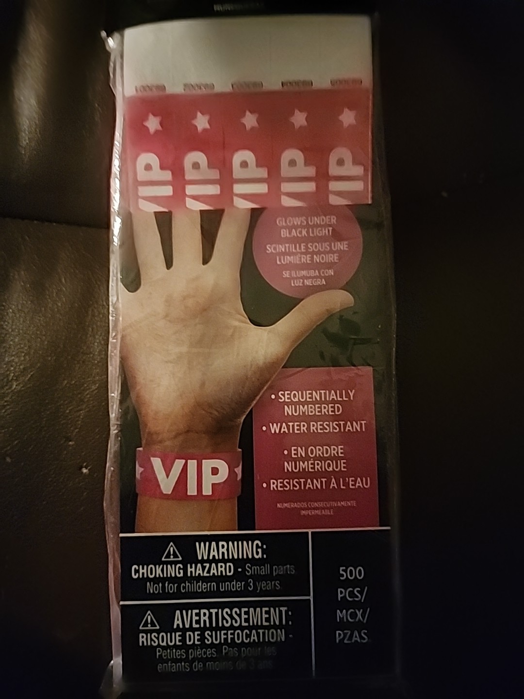 500 AMSCAN WRISTBANDS PINK (VIP STAR) TYVEK NUMBERED EVENT, CLUB & PARTIES