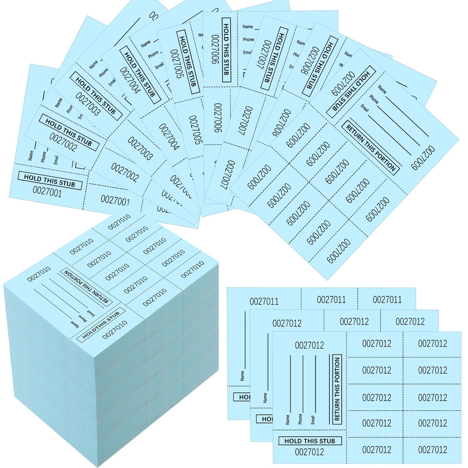 600 Sheets Blue Raffle Ticket Sheet 10 Bid 3.3×4.5 Inch Chinese Auction Event