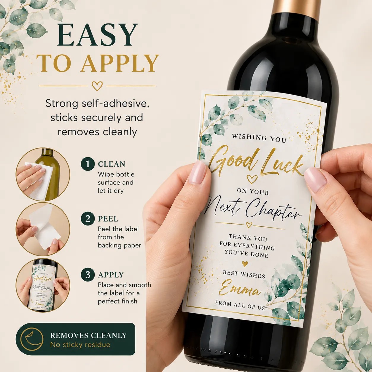Personalised Leaving Gift Bottle Label Sticker Custom Wine Champagne Gift