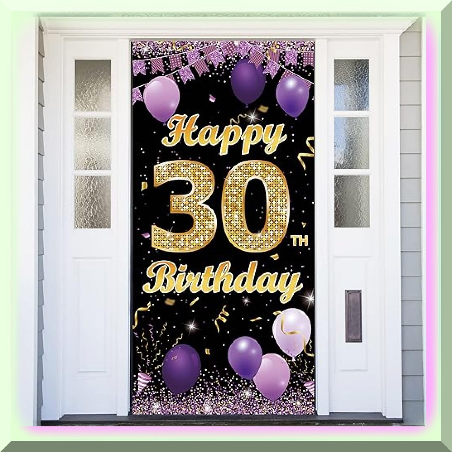 30th Birthday Purple Gold Door Banner