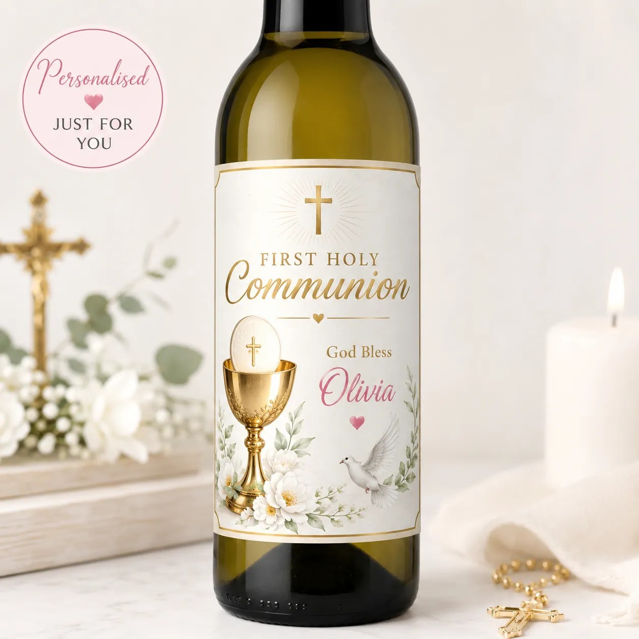 Personalised First Holy Communion Bottle Label Sticker Custom Wine Gift