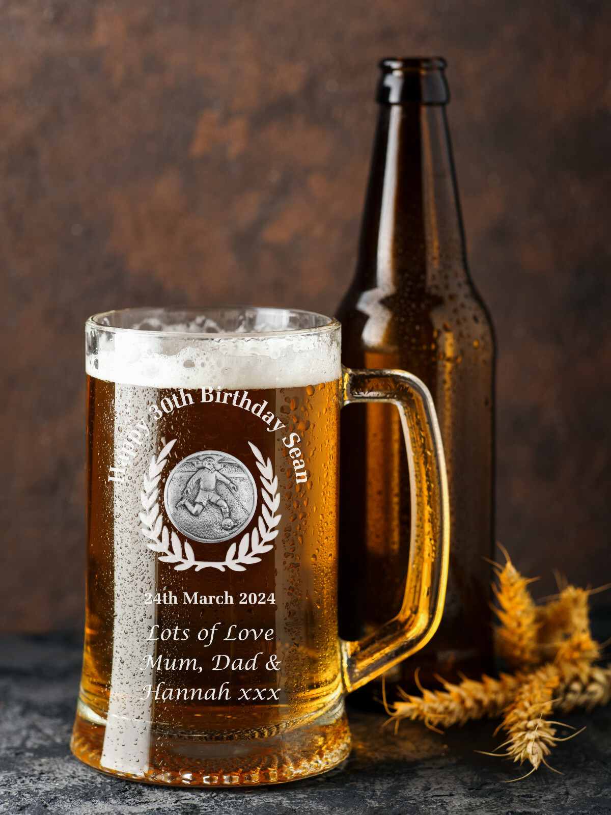 Football Engraved Pint Tankard 30th 40th 50th Birthday Lager Ale Glass Beer Mug