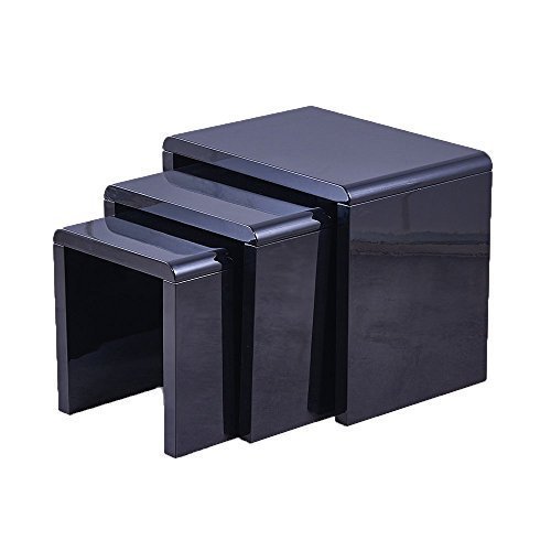 Remsoft Set of 3 Nesting End Table Square Coffee Cocktail Table (Glossy Black)