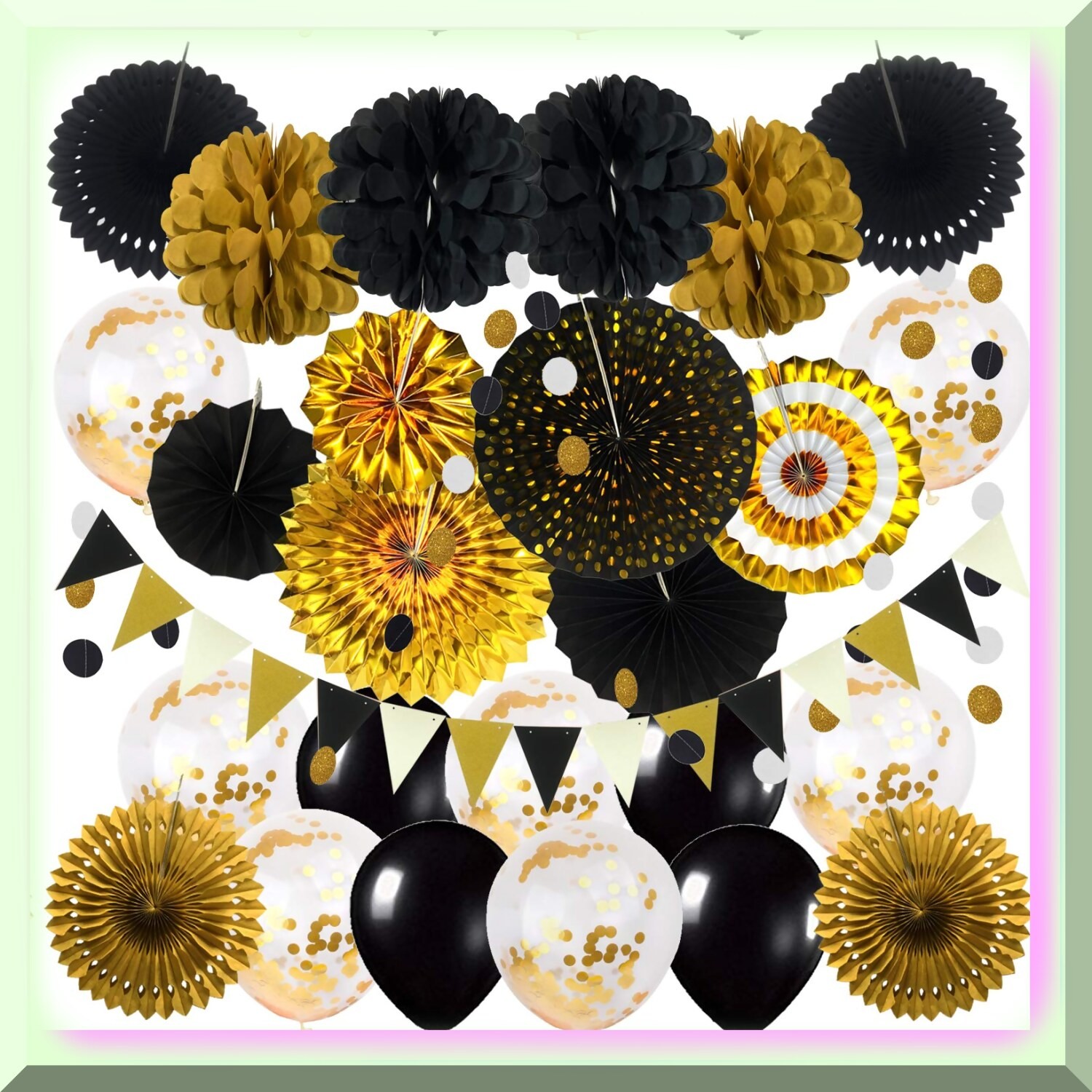 Party Decor Kit with Balloons Fans and Pompoms