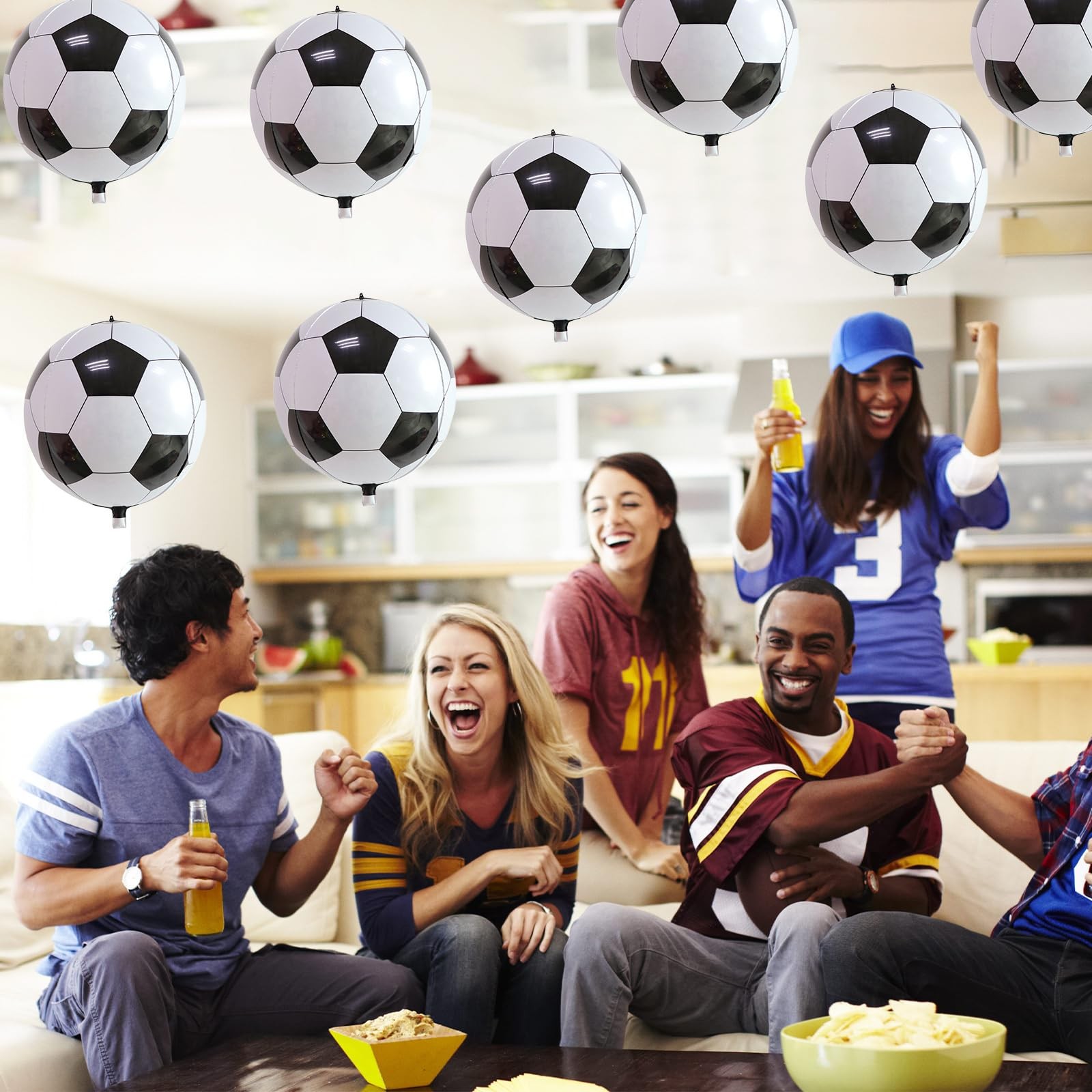 22 Inch 4D Soccer Foil Balloons, 6Pcs 22 inches, Black White 4d