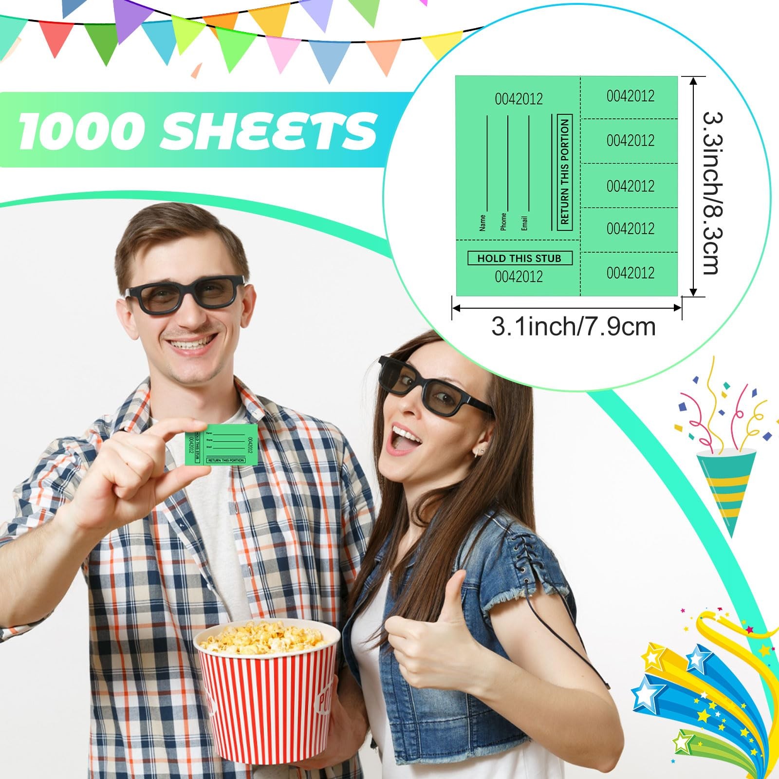 1000 PCS Large Raffle Tickets Rolls Blue Cards Blank Entry Form Events