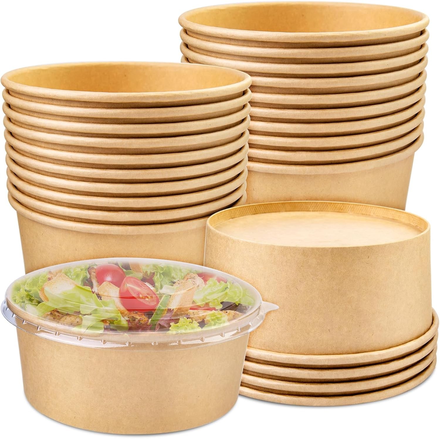 37 oz 25 ​Pack Disposable Bowls W/ Lids Disposable Food Containers W/ Lids Paper