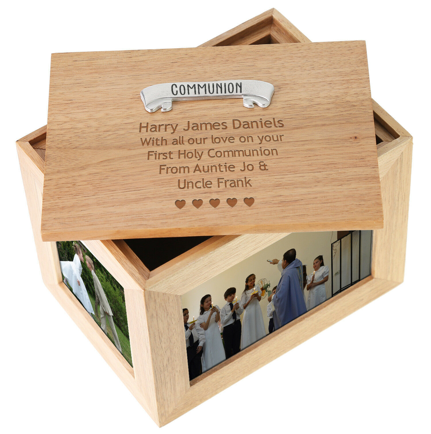 Boy or Girl 1st First Holy Communion Engraved Large Oak Photo Keepsake Box Gift