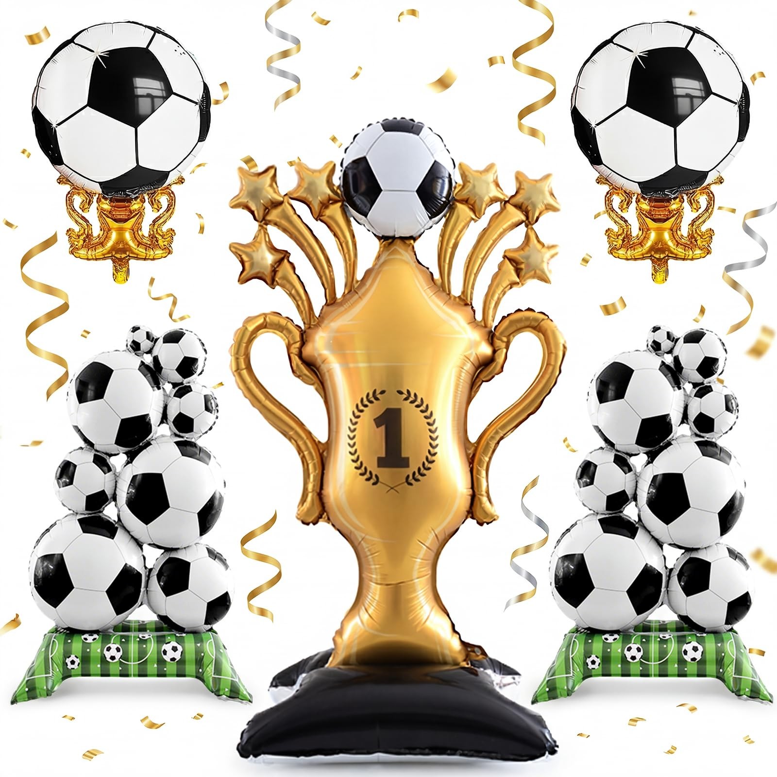 5 Pcs Soccer Balloons Party Decorations Set, Extra 32.5″ X 59″, Black Gold