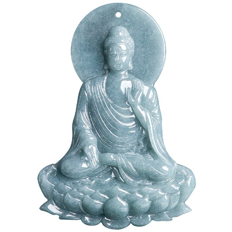 Natural Genuine Blue Green A Jade Jadeite China Style Pendant Amitabha 阿弥陀佛 Gift