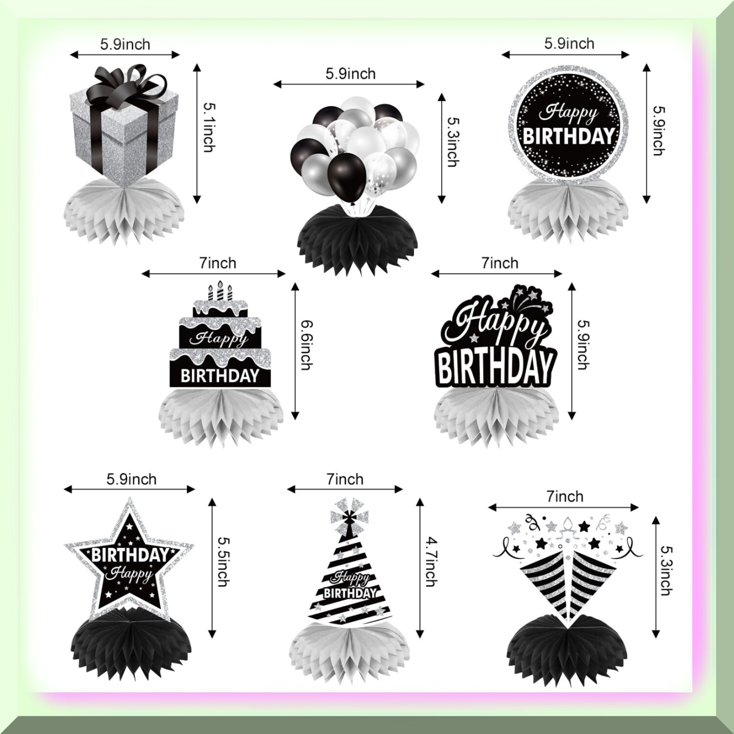 Black White Silver Honeycomb Birthday Centerpieces