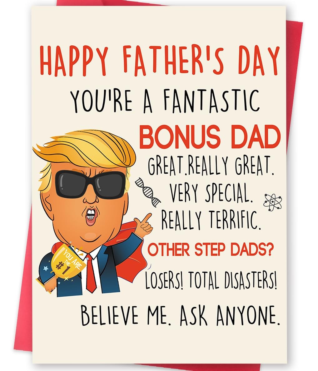 Missonemi Funny Fathers Day Card for Step Dad, Bonus Dad 5×7 inches, MS367