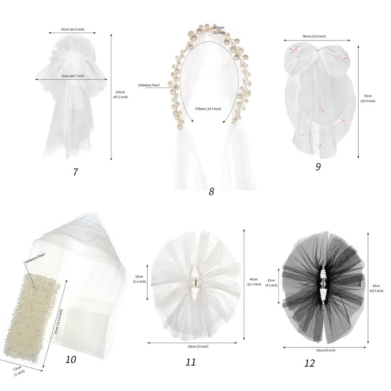 Wedding Veil Pearls Ribbon Short Veil Bride Hair Accessoies White Sheer Veil