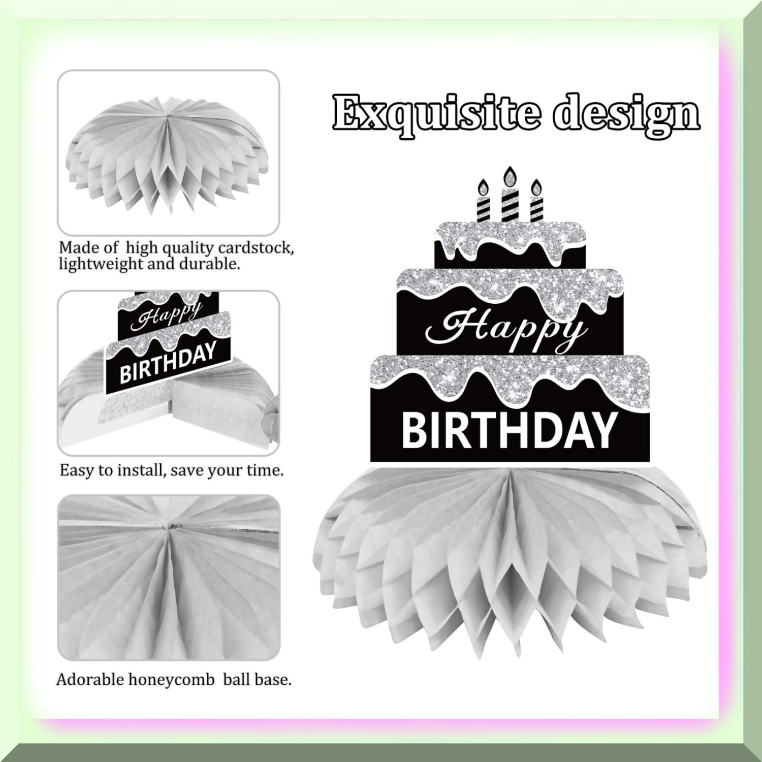 Black White Silver Honeycomb Birthday Centerpieces