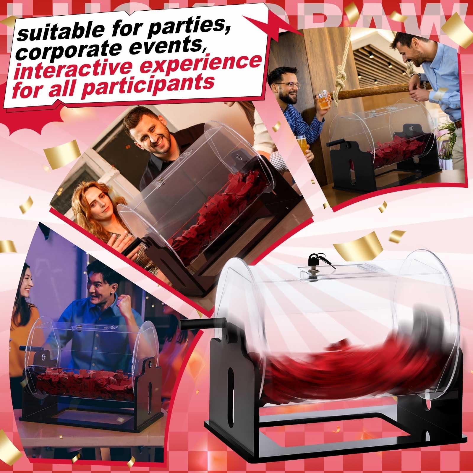 Extra Large Acrylic Raffle Drum, 16 x 12 x 14 Inches Clear Raffle Tickets Spi…