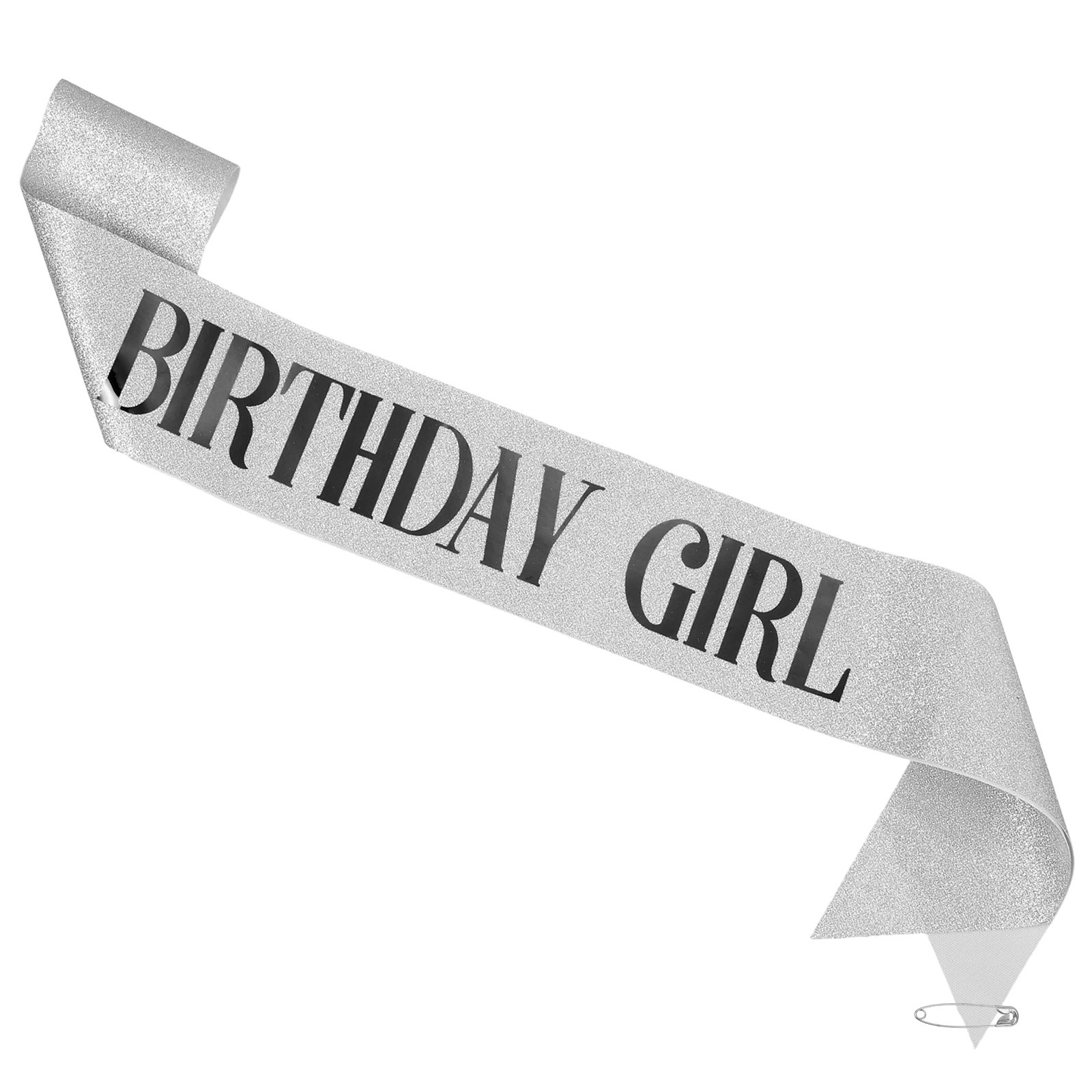 1-Pack Birthday Sash, Sequined Fabric Birthday Gifts [Silver with Black Text]