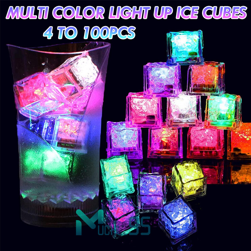 4 – 100 PCS Waterproof LED Light Up Ice Cubes for Drinks Party 7 Colors Changing